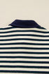 Striped Contrast Collar Quarter Zip Polo Long Sleeve Top